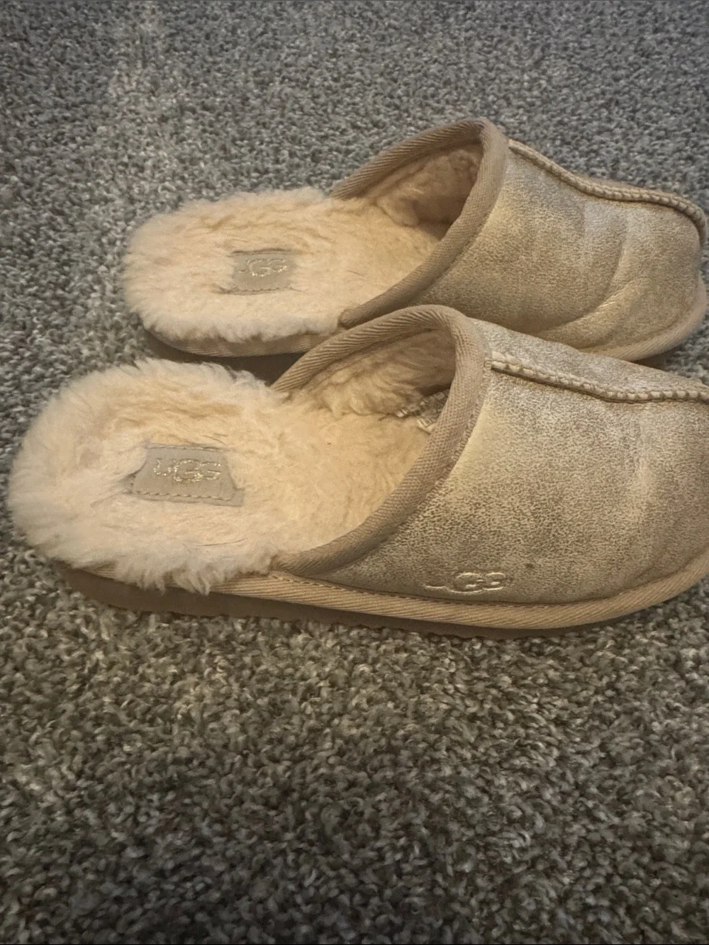 Kids Ugg Gold Slip-On Slippers with Plush Lining